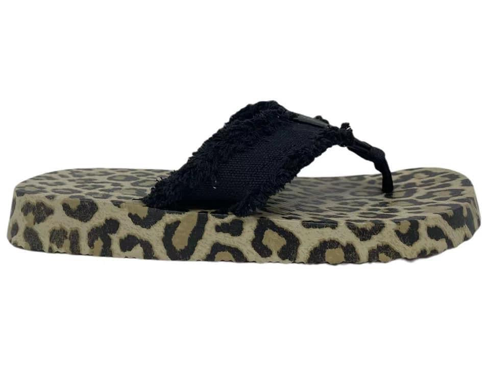 Leopard & Black Flip Flop Sandals