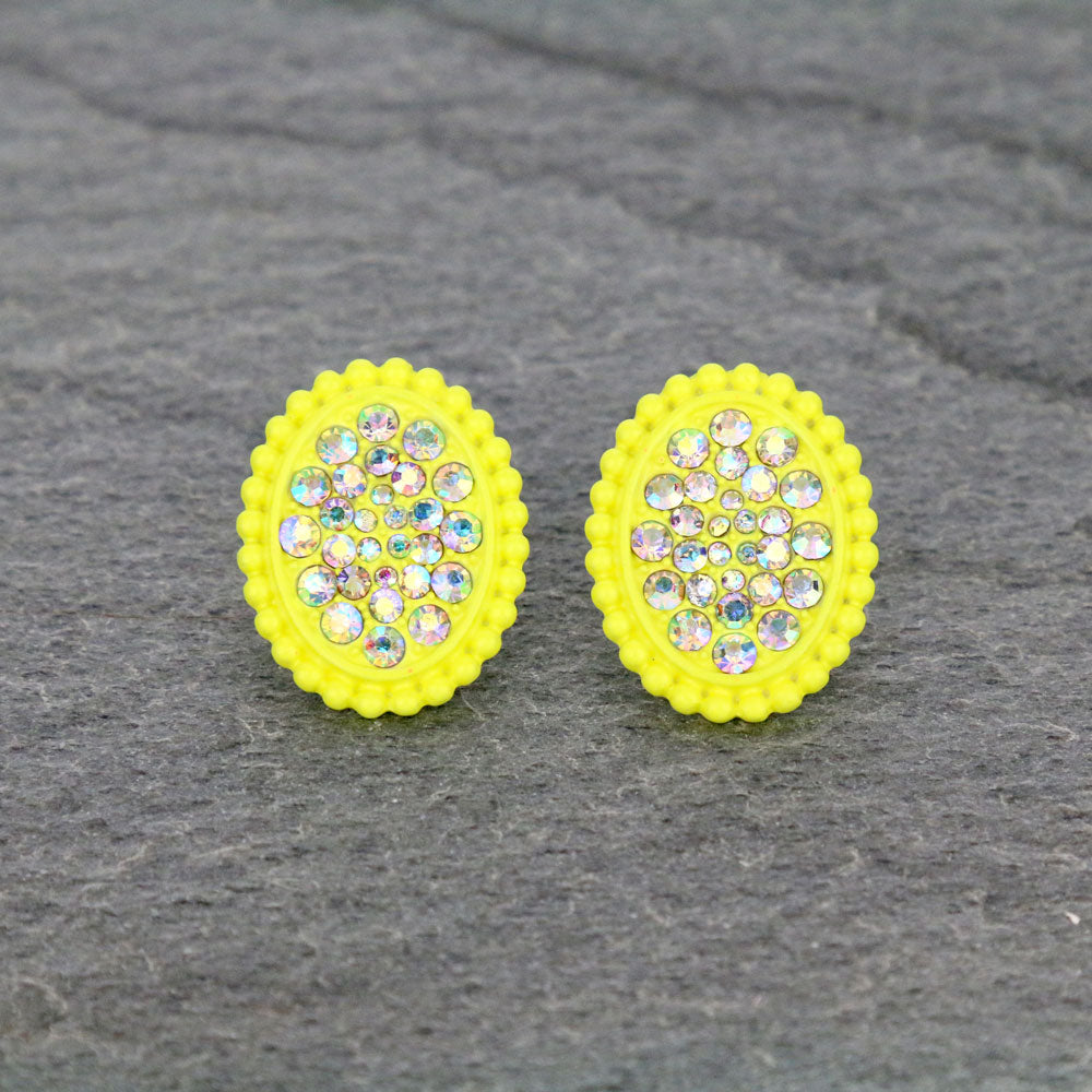 Oval Shape Stone Stud Earrings- Yellow