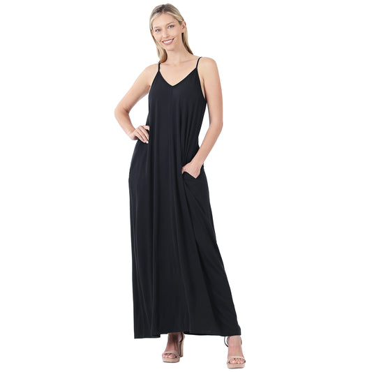 Zenana V-Neck Maxi Dress- Black