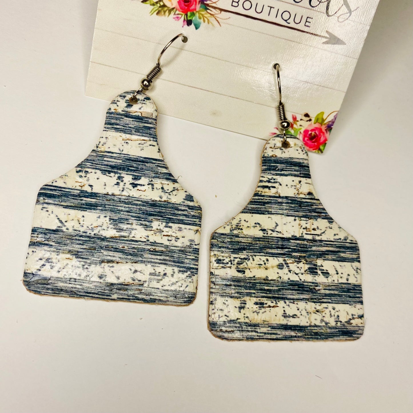 Leather Cow Tag Earrings