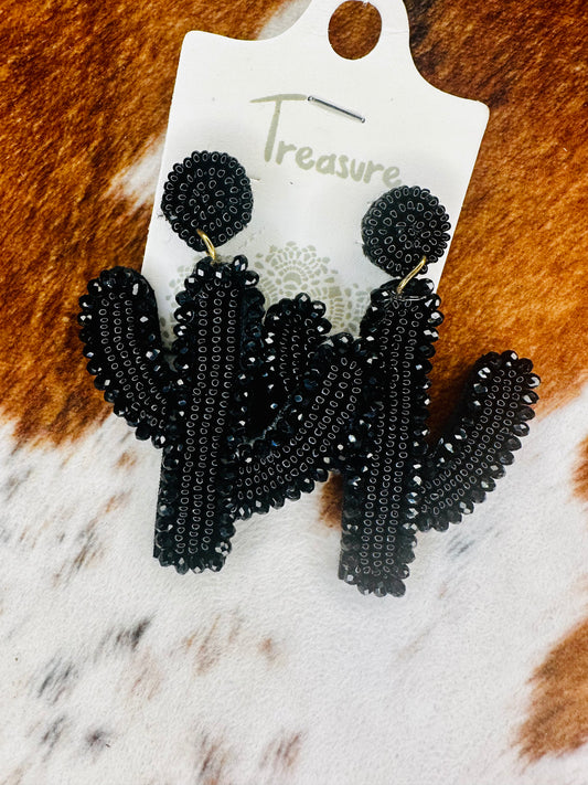 Cactus Seed Bead Stud Earrings- Black