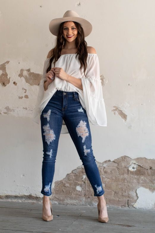 L&B Mid Wash Ripped Skinny Ankle Jeans