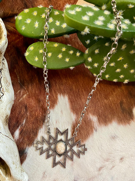 Western Aztec Pendant Necklace- Cream