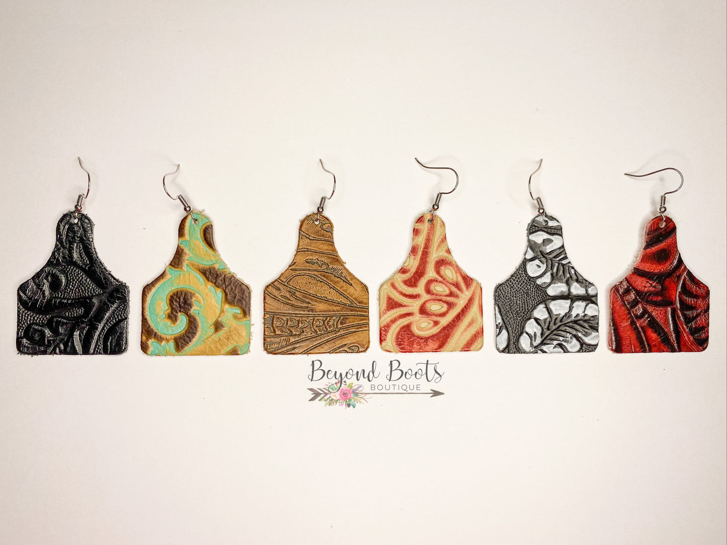 Tooled Genuine Leather Earrings- 6 Colors