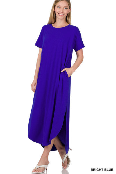 Short Sleeve Maxi Dress- Bright Blue