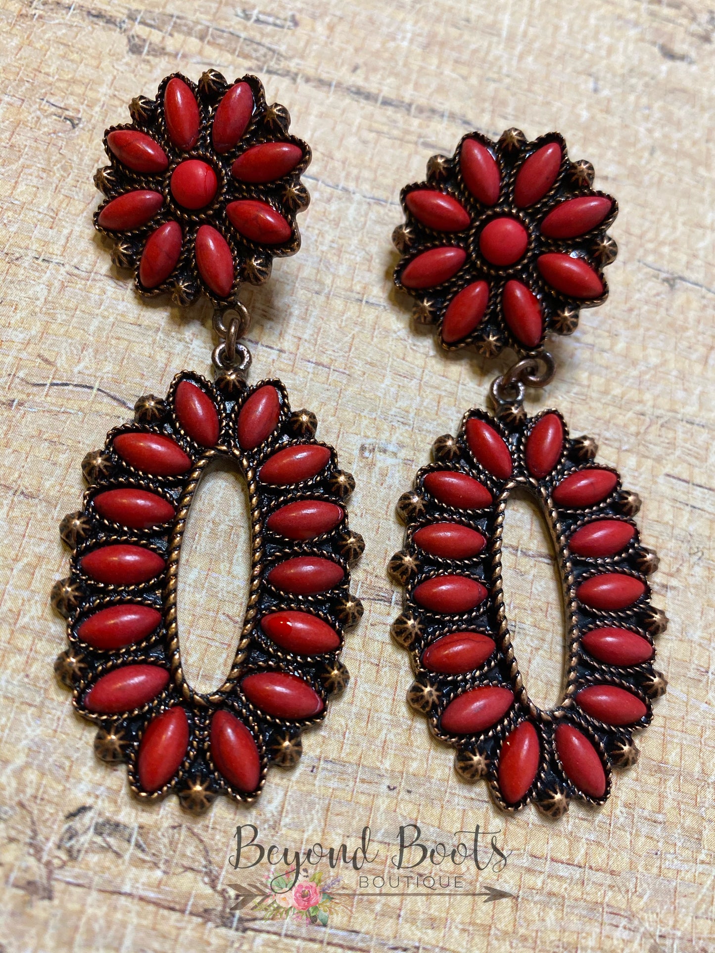 Copper & Red Stud Earrings