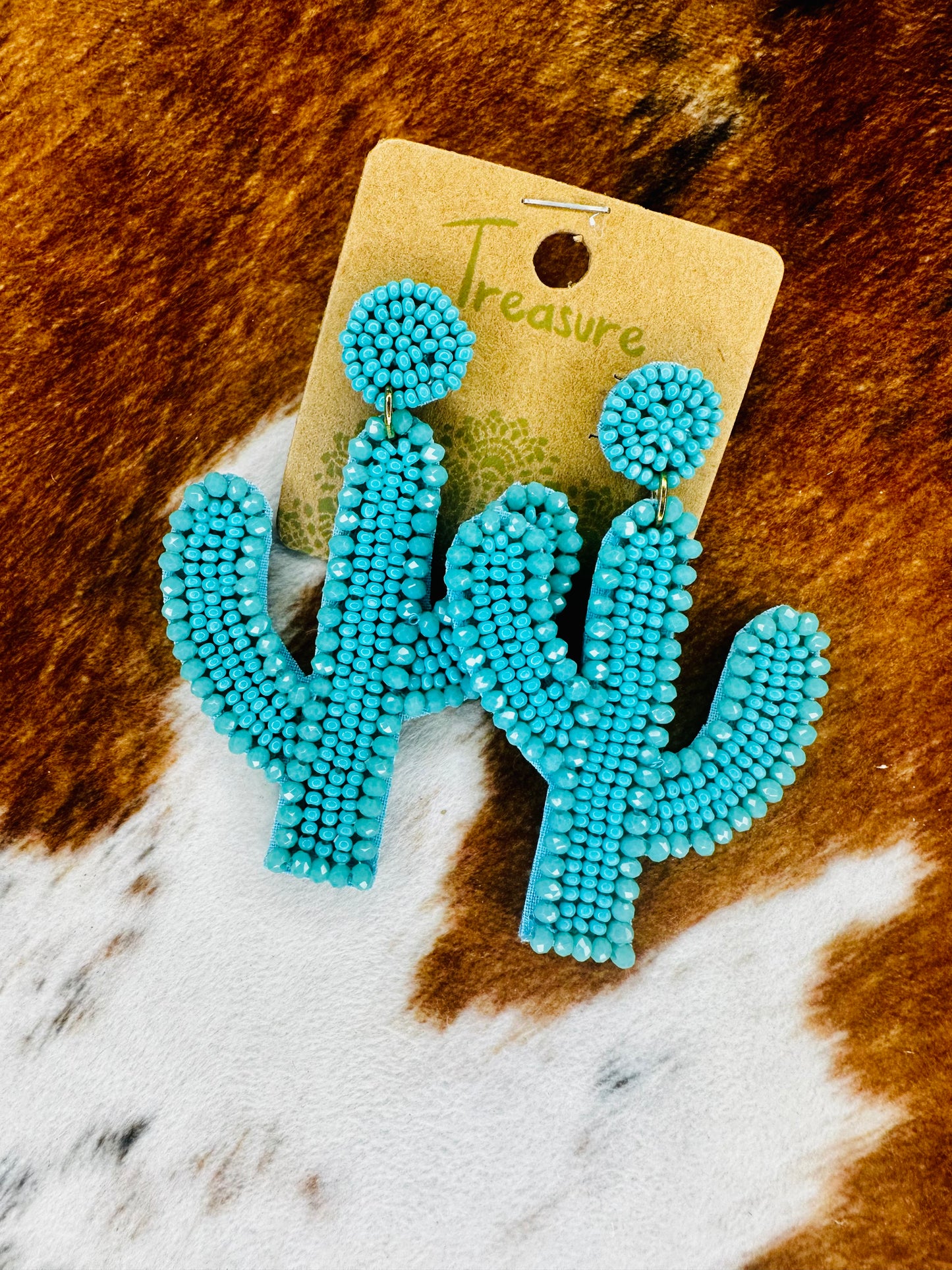 Cactus Seed Bead Stud Earrings- Teal