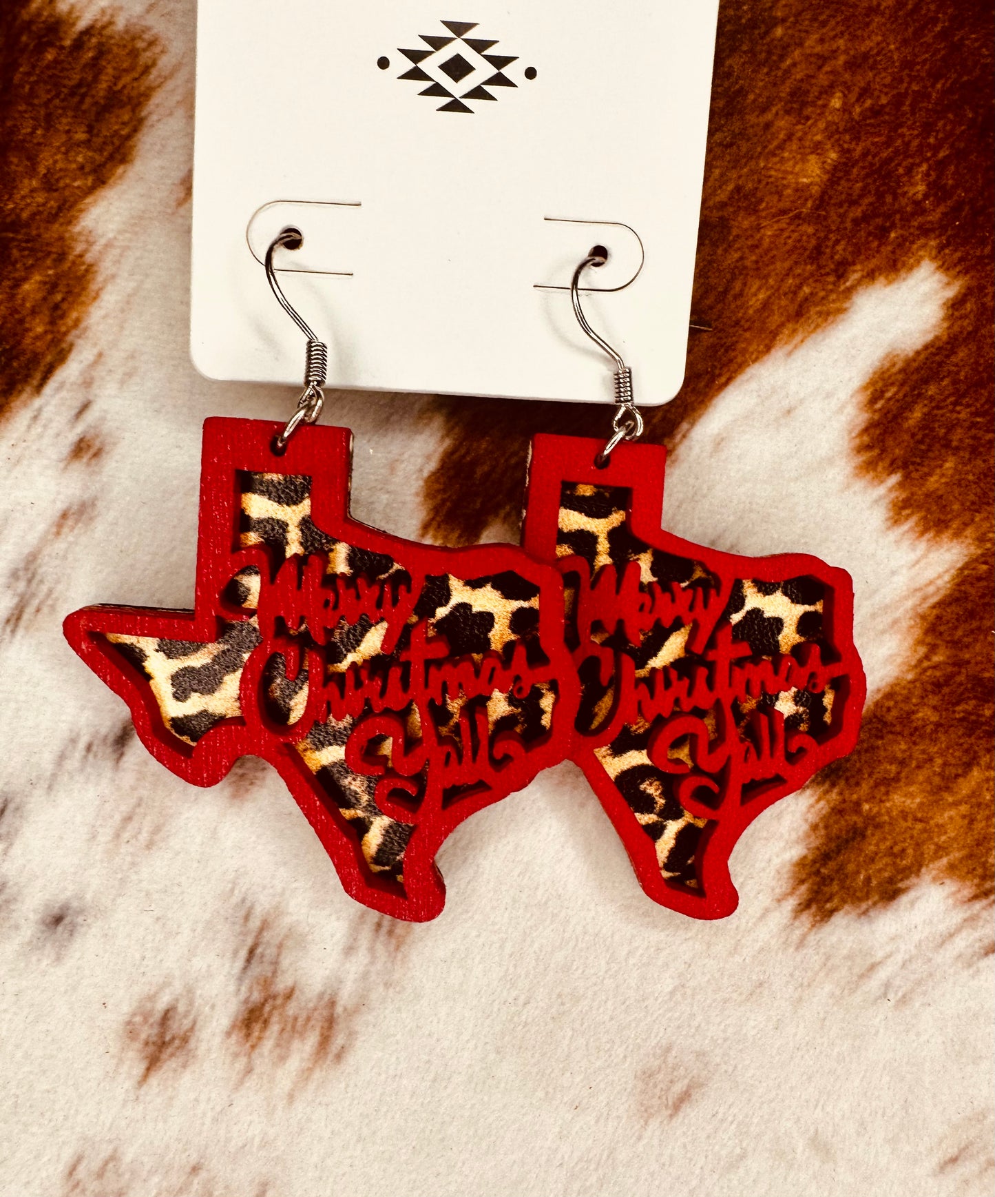 Christmas Texas Wood Dangle Earrings