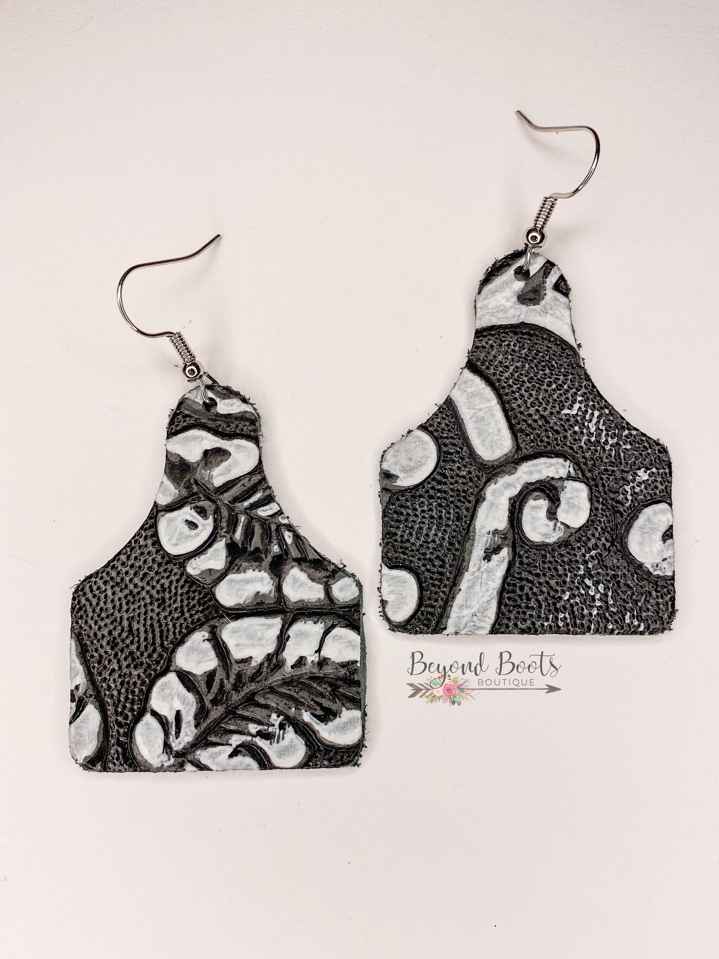 Tooled Genuine Leather Earrings- 6 Colors