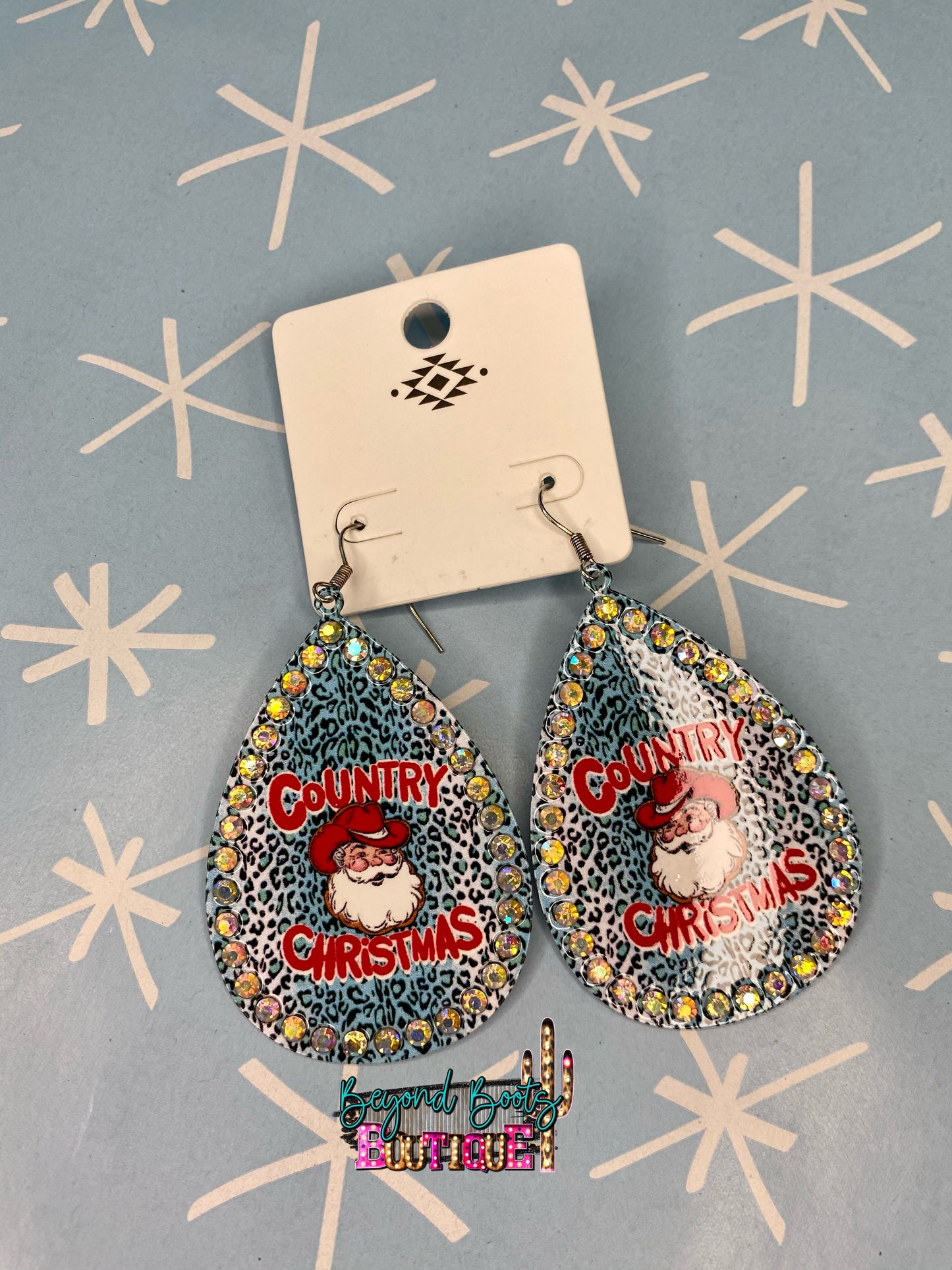 ER1373 Blue Country Christmas Earrings